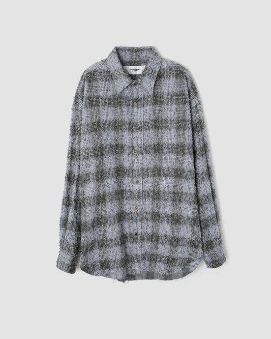 COTTON FLANNEL NEEDLE PUNCH OVERSIZED REGULAR COLLAR SHIRTS - SAX