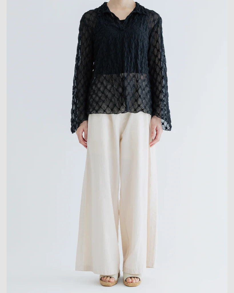 LACE SKIPPER BLOUSE - NAVY