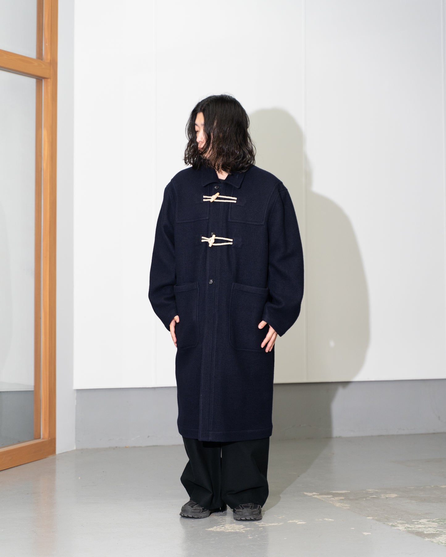 MELTON WOOL DUFFEL COAT - NAVY
