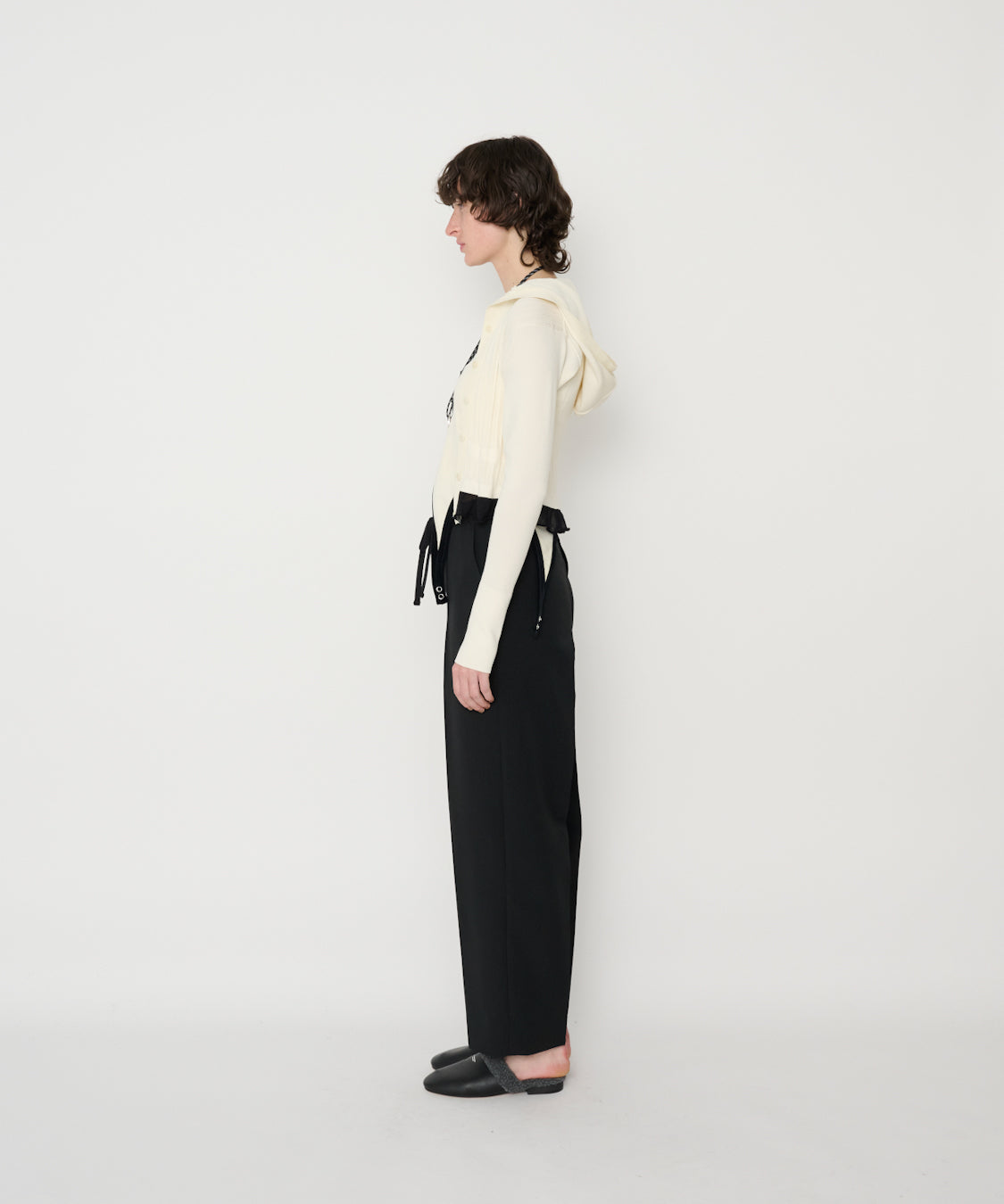 16G RIB HOOD CARDIGAN - WHITE