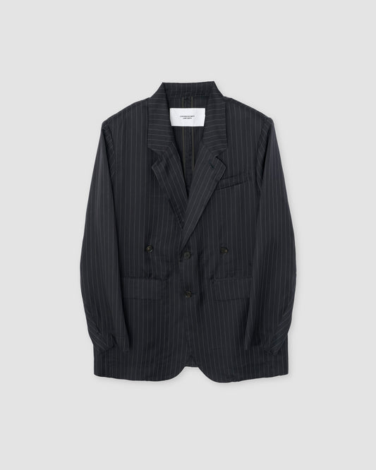 STRIPE CUPRO NOTCH LAPEL JACKET - NAVY STRIPE