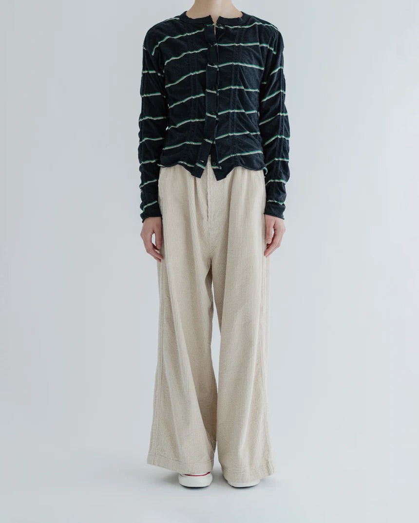 TUCKED JACQUARD BORDER CARDIGAN / PULLOVER - BLACK