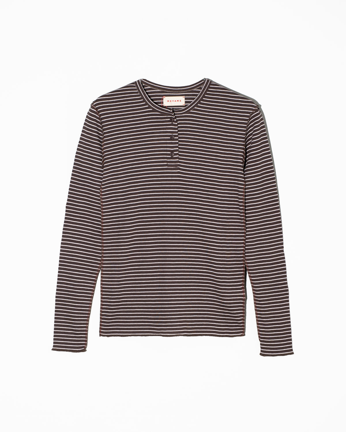 BORDER SOFT RIB HENRY NECK - BROWN×PINK