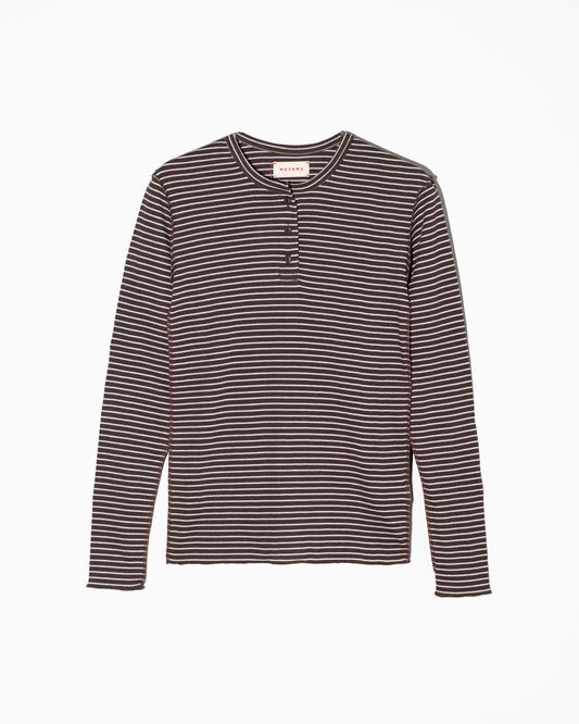 BORDER SOFT RIB HENRY NECK - BROWN×PINK
