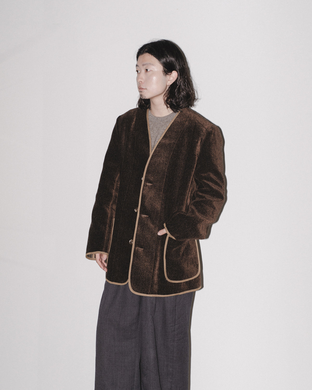 REVERSIBLE JK / NEEDLE WOOL - BROWN