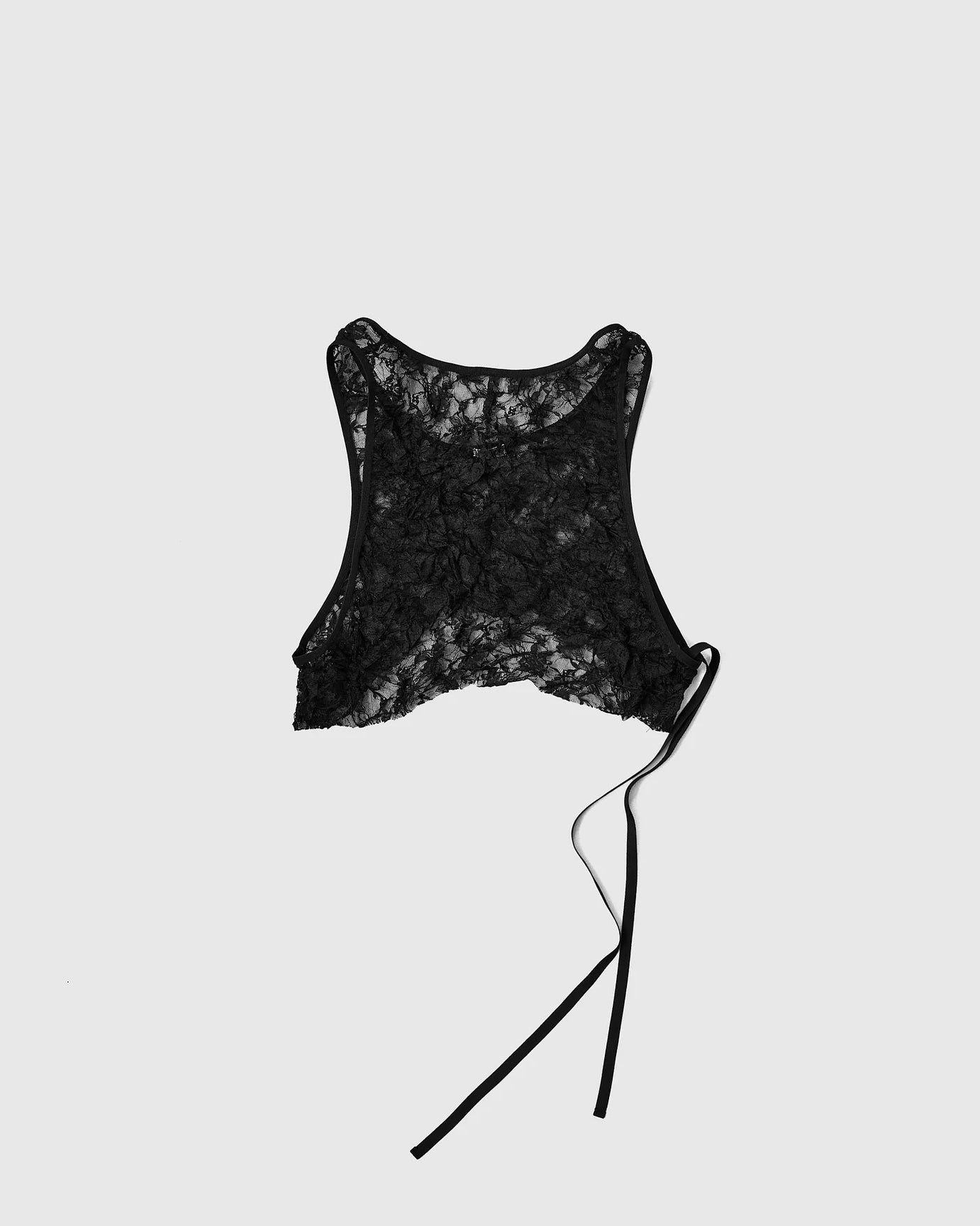 CRUSHED LACE CROP TANK - BLACK