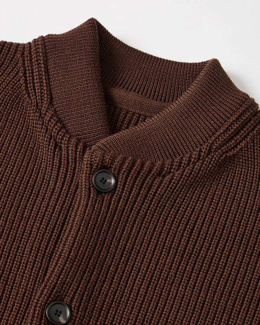 MERINO WOOL KNIT BLOUSON - BROWN