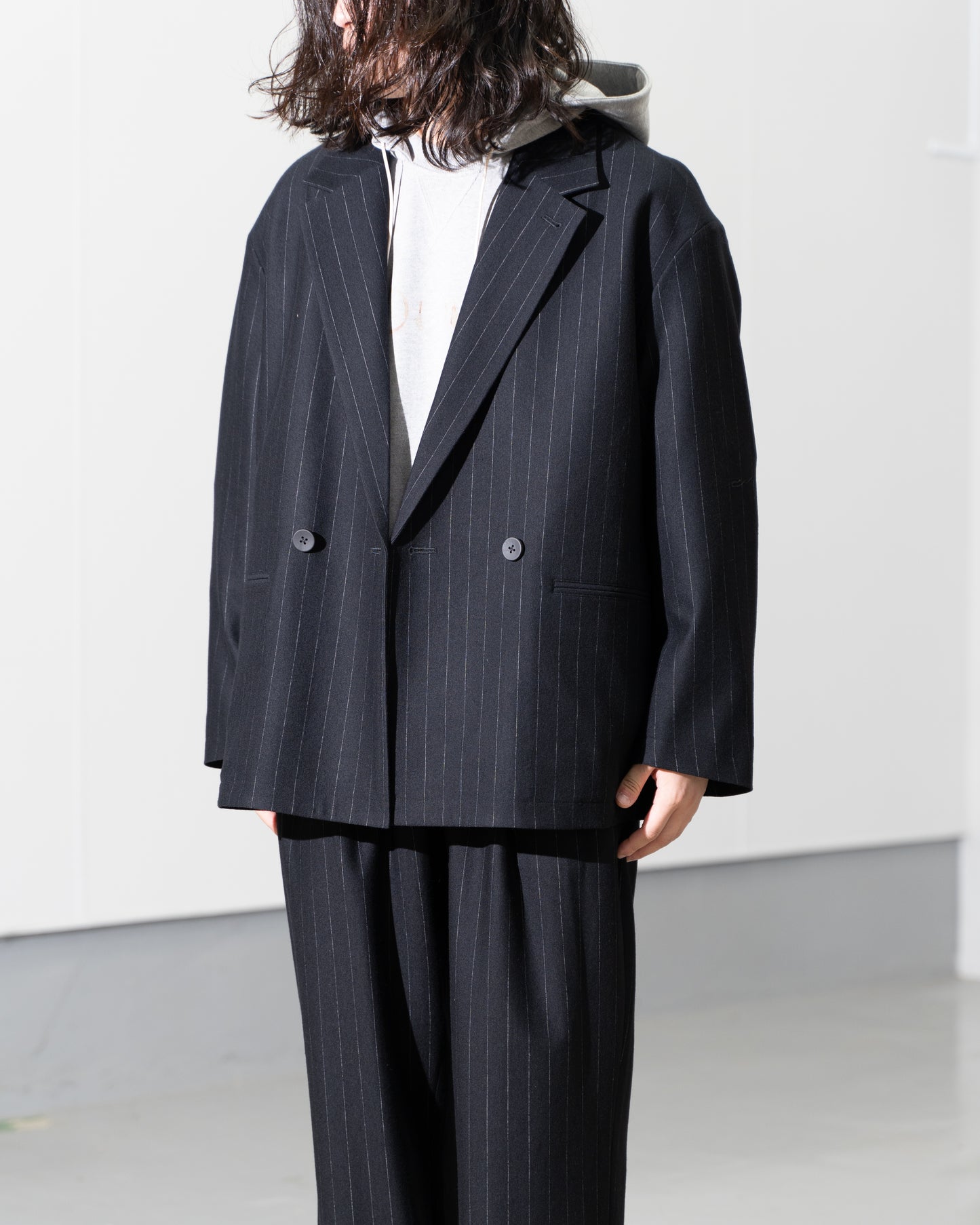 36G WOOL STRIPE DOUBLE JACKET - BLACK