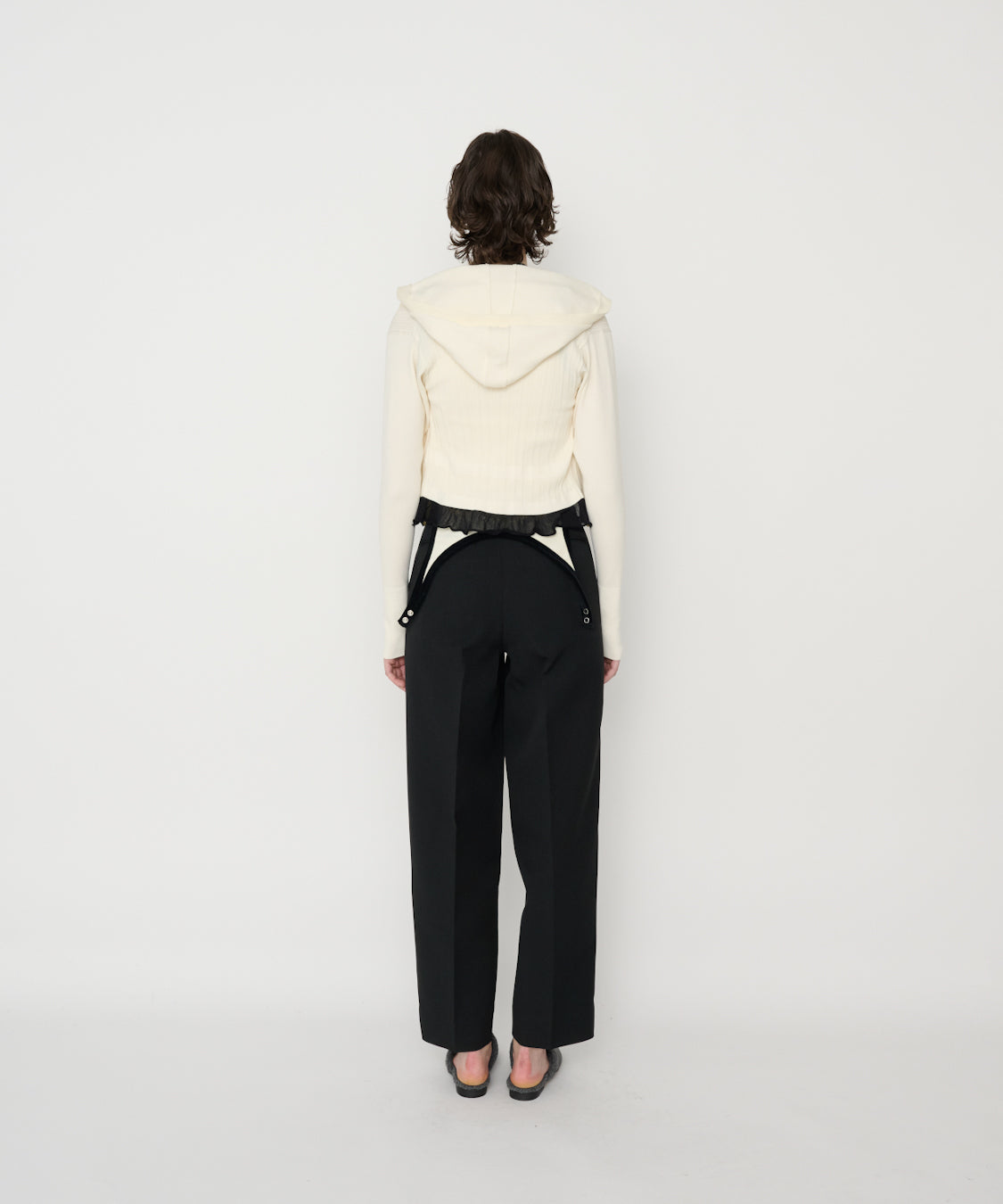 16G RIB HOOD CARDIGAN - WHITE
