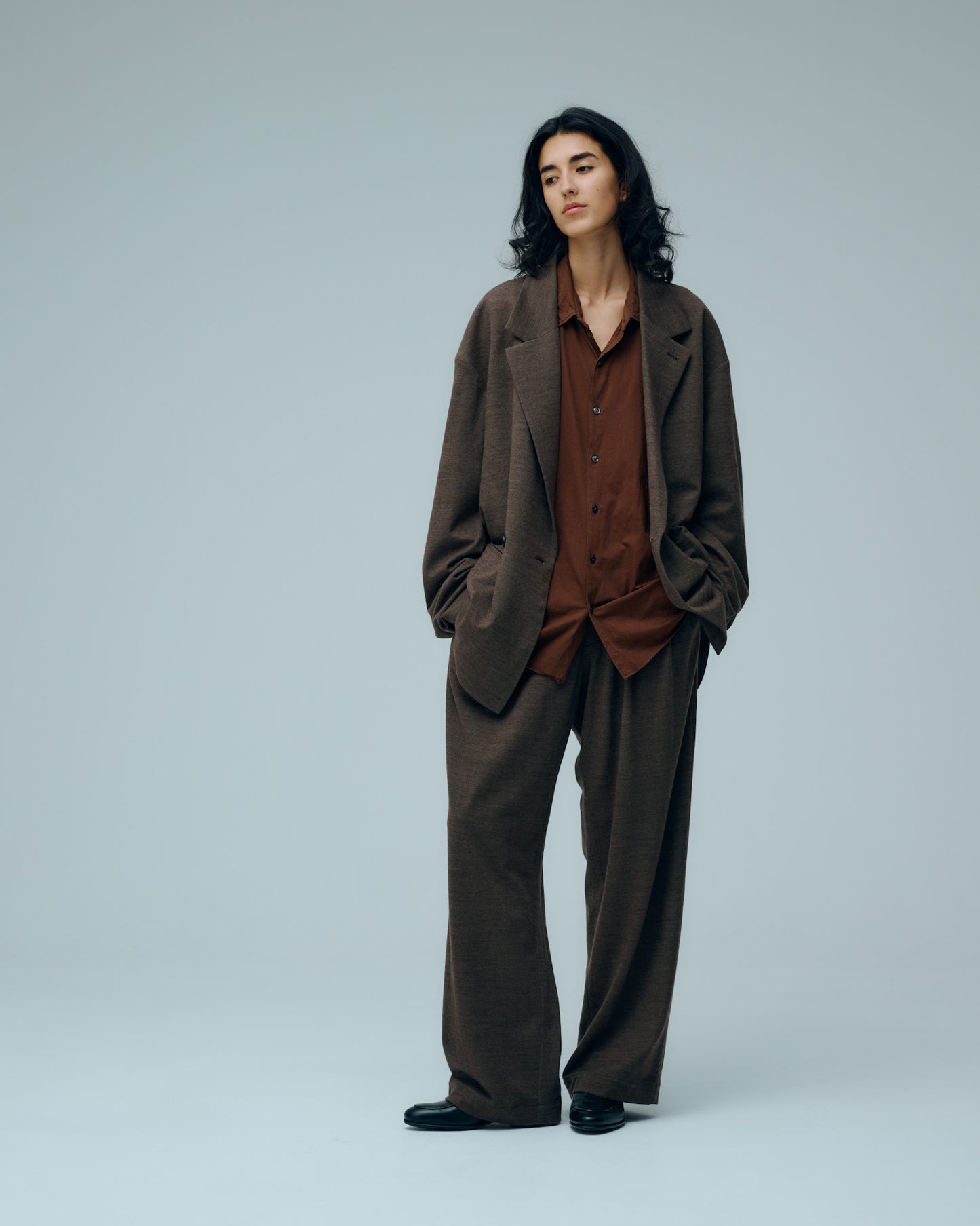 36G WOOL HERRINGBONE DOUBLE JACKET - BROWN