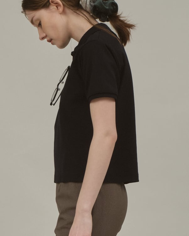 ASYMME POLO WITH TAB - NAVY