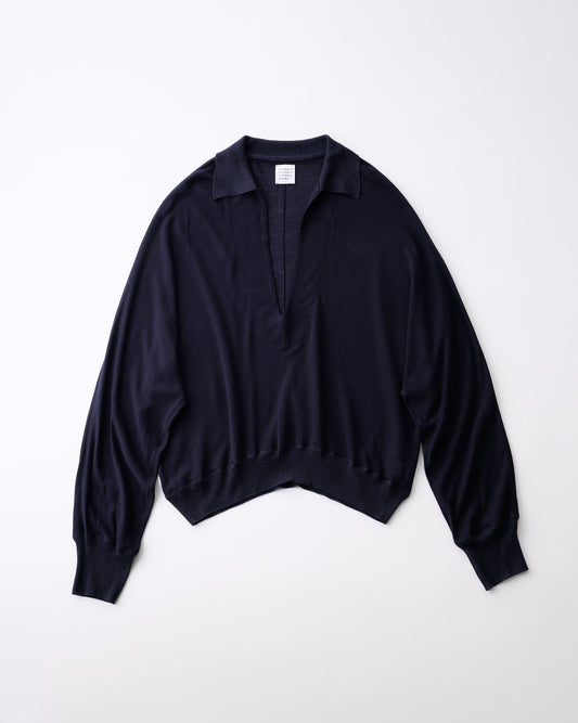 TENCEL CASHMERE SILK KNIT SKIPPER PULLOVER - NAVY