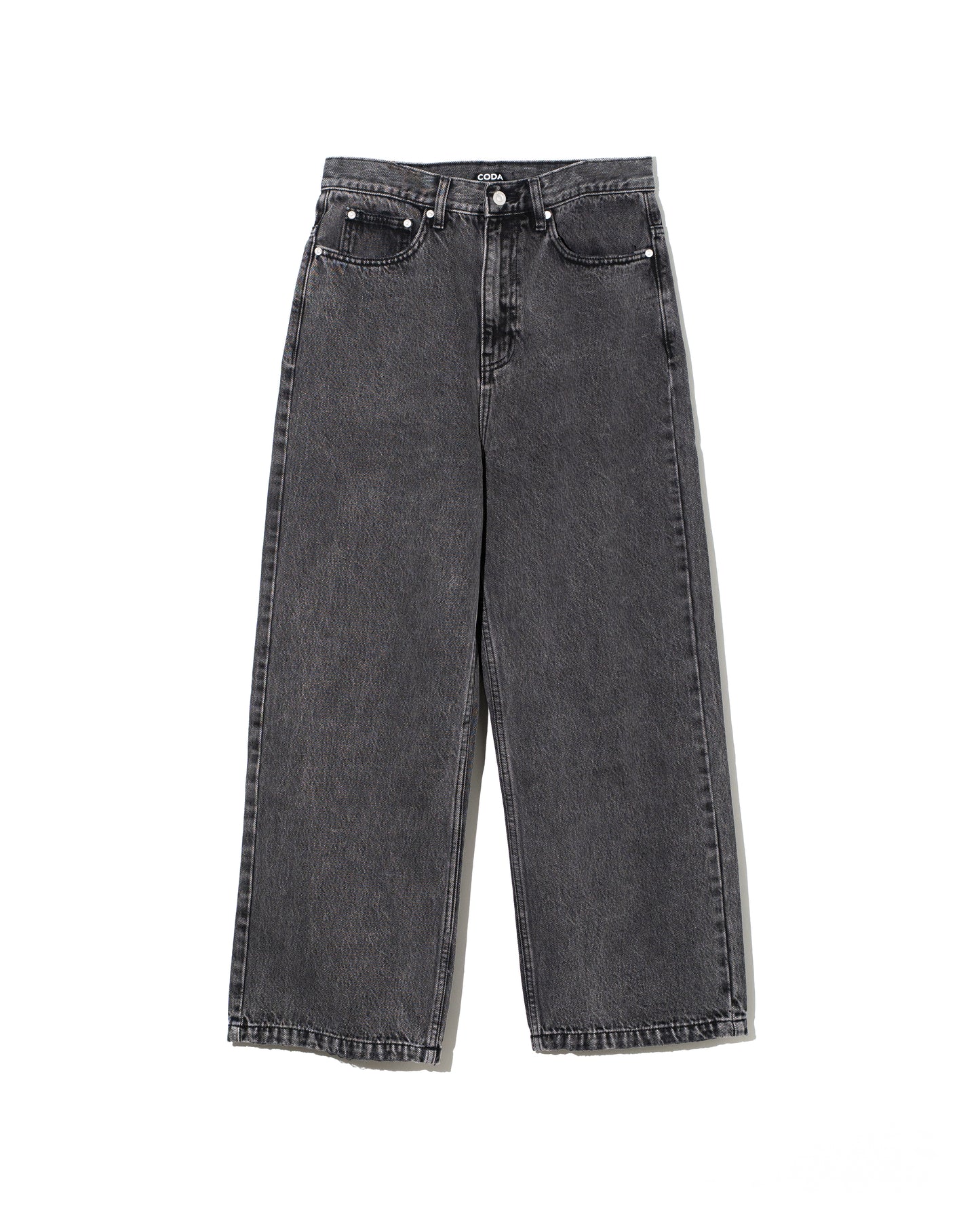 BLACK ACID WASH BREAK CUT STRAIGHT JEANS - BLACK ACID WASH