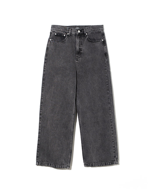 BLACK ACID WASH BREAK CUT STRAIGHT JEANS - BLACK ACID WASH