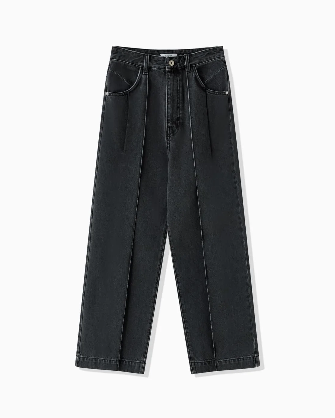 TUCKED DENIM PANTS - BLACK
