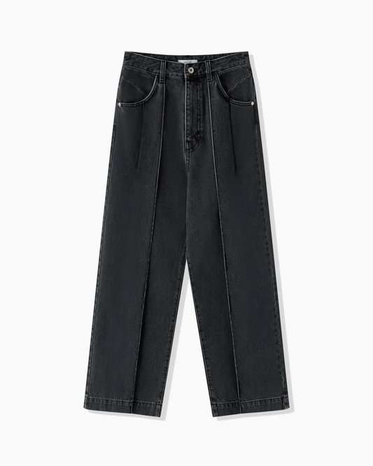 TUCKED DENIM PANTS - BLACK