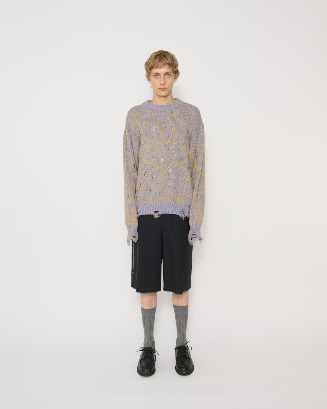 DAMAGE COTTON KNIT CREW NECK - PURPLE MIX