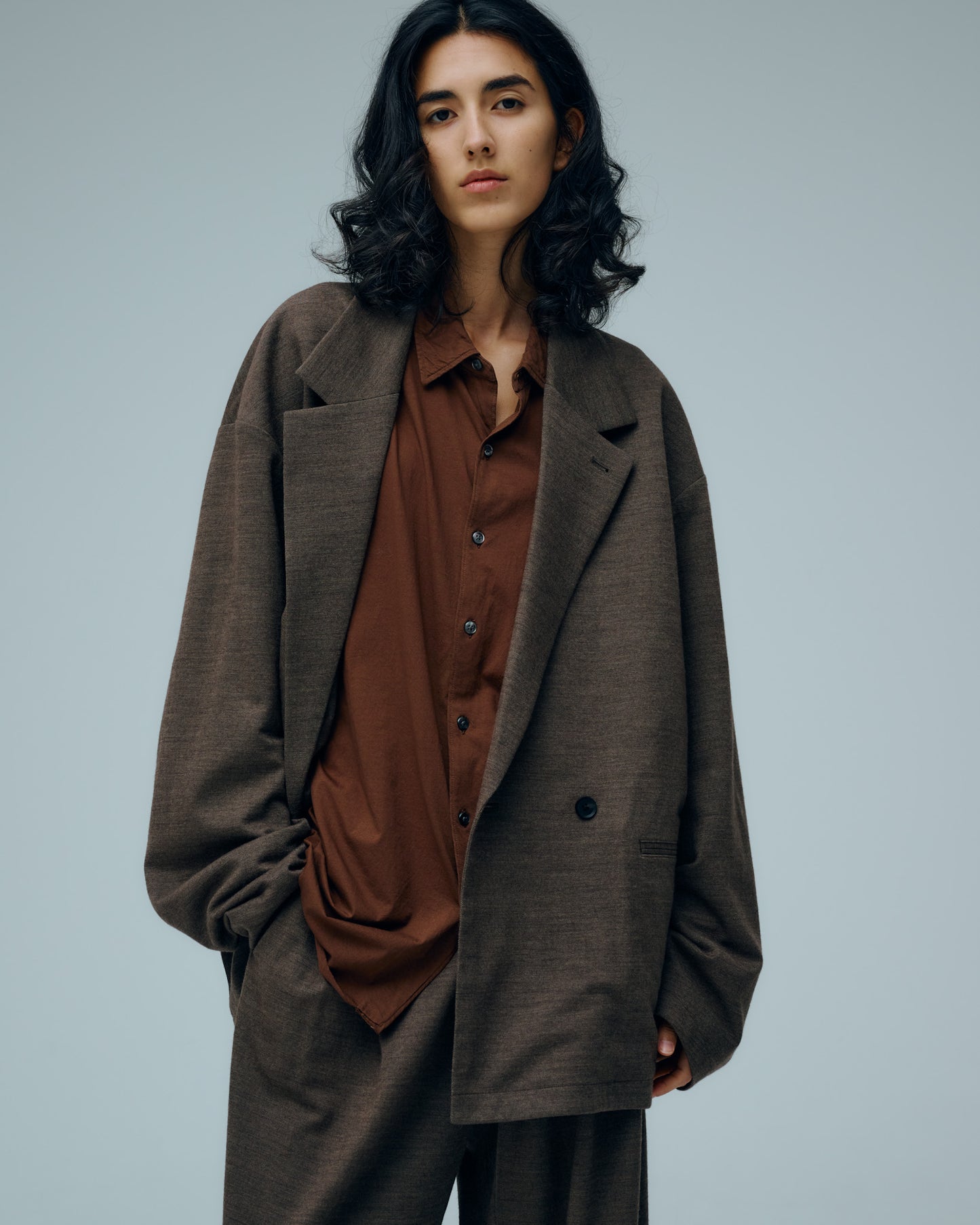 36G WOOL HERRINGBONE DOUBLE JACKET - BROWN