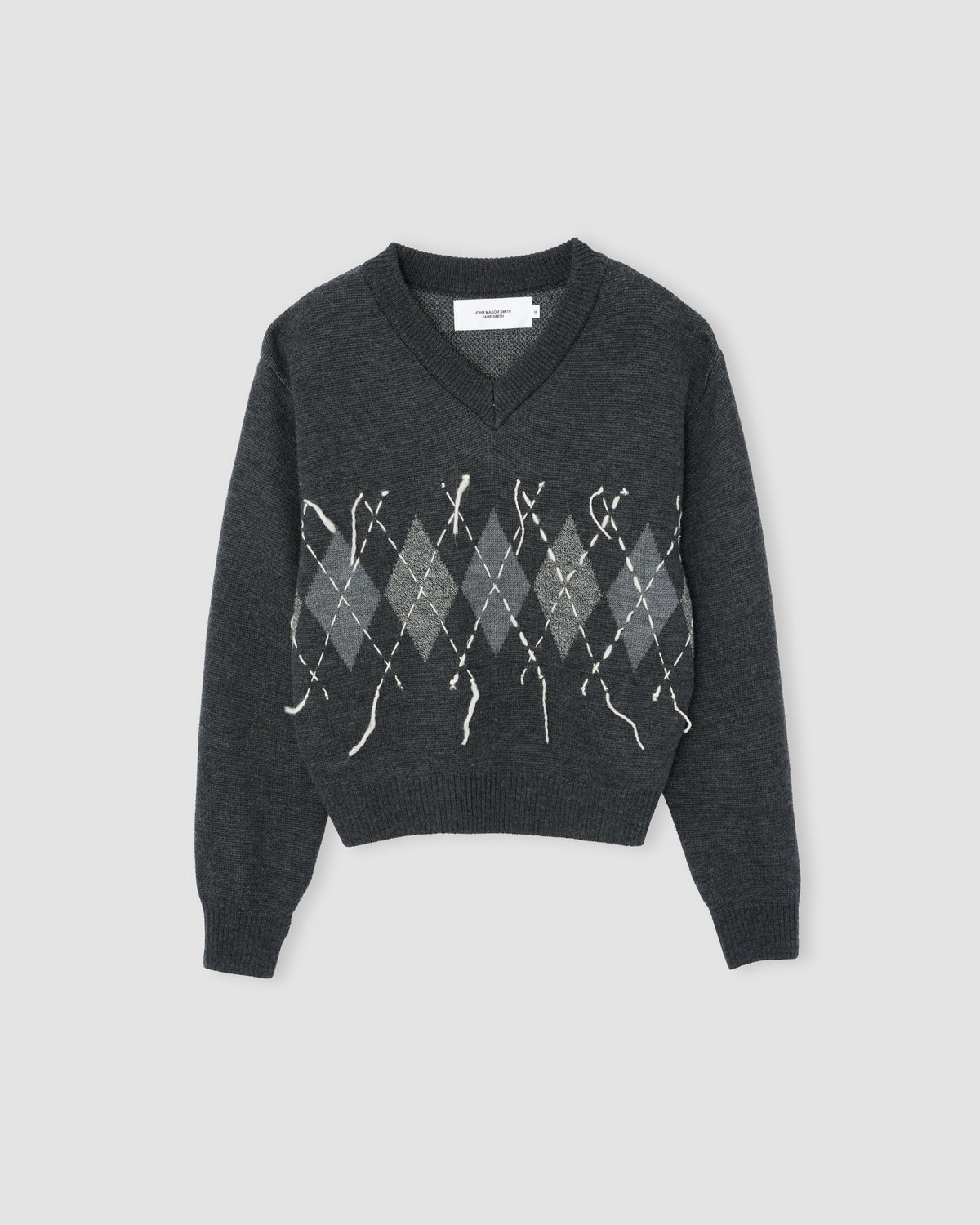 7G DOUBLE JACQUARD ARGYLE V NECK SWEATER - GRAY