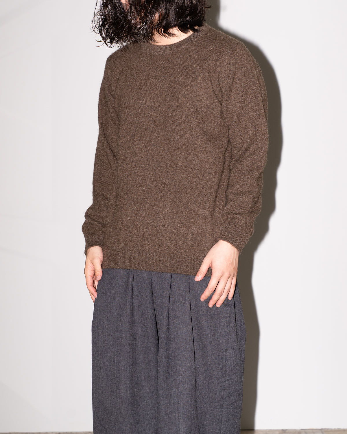 YAK CREW NECK SWEATER - BROWN