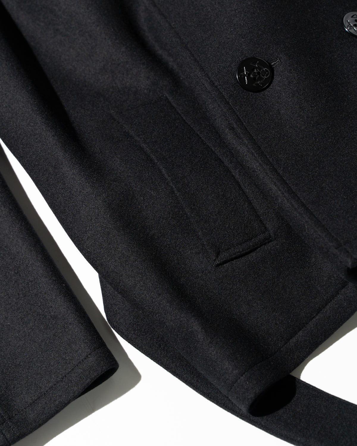 WOOL RAGLAN PEA COAT - BLACK