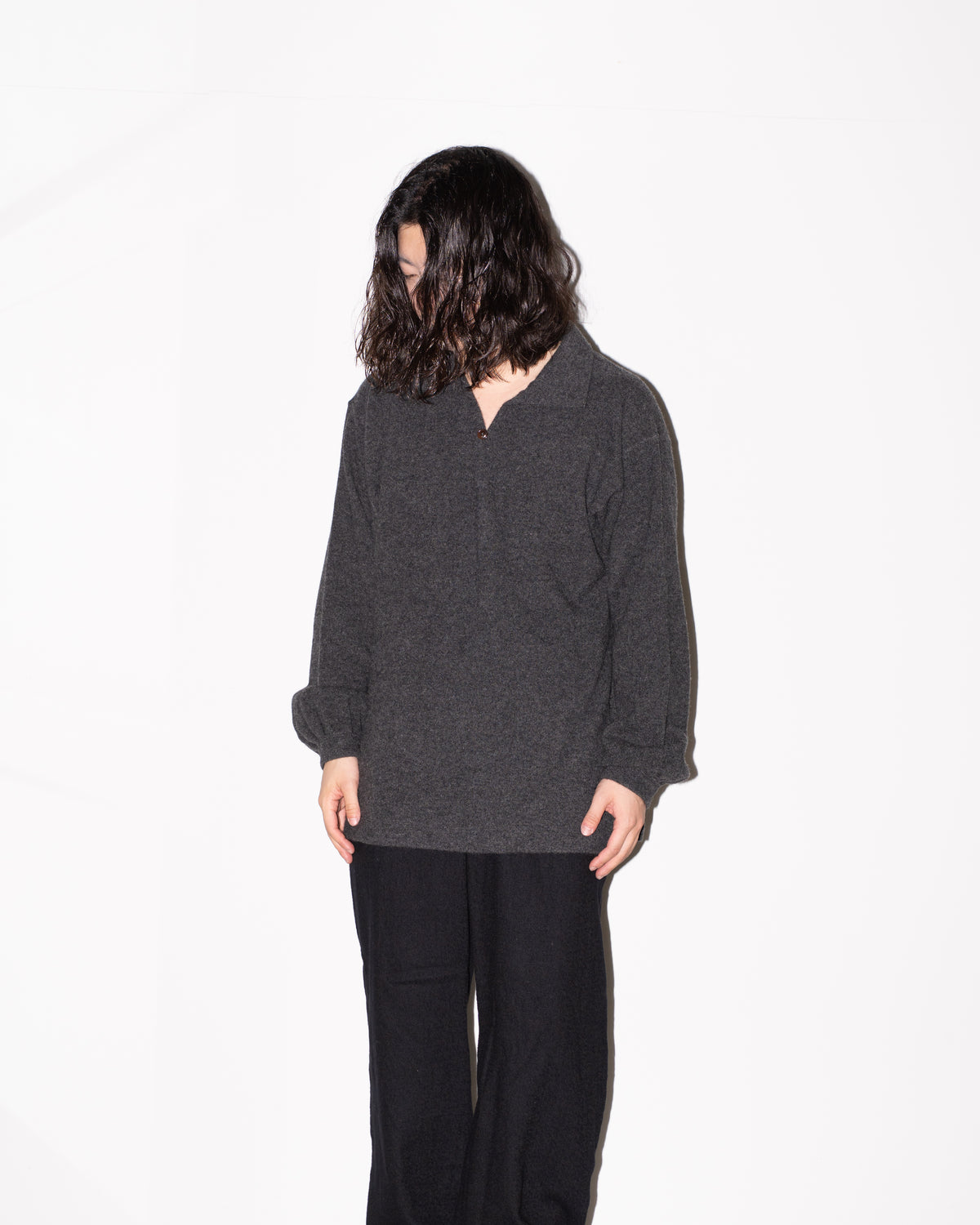 LAMBS CASHMERE KNIT SHIRT - CHARCOAL