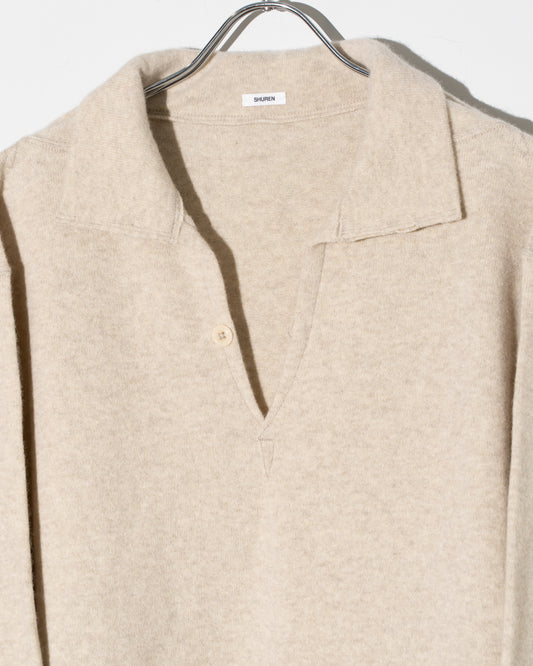 LAMBS CASHMERE KNIT SHIRT - BEIGE