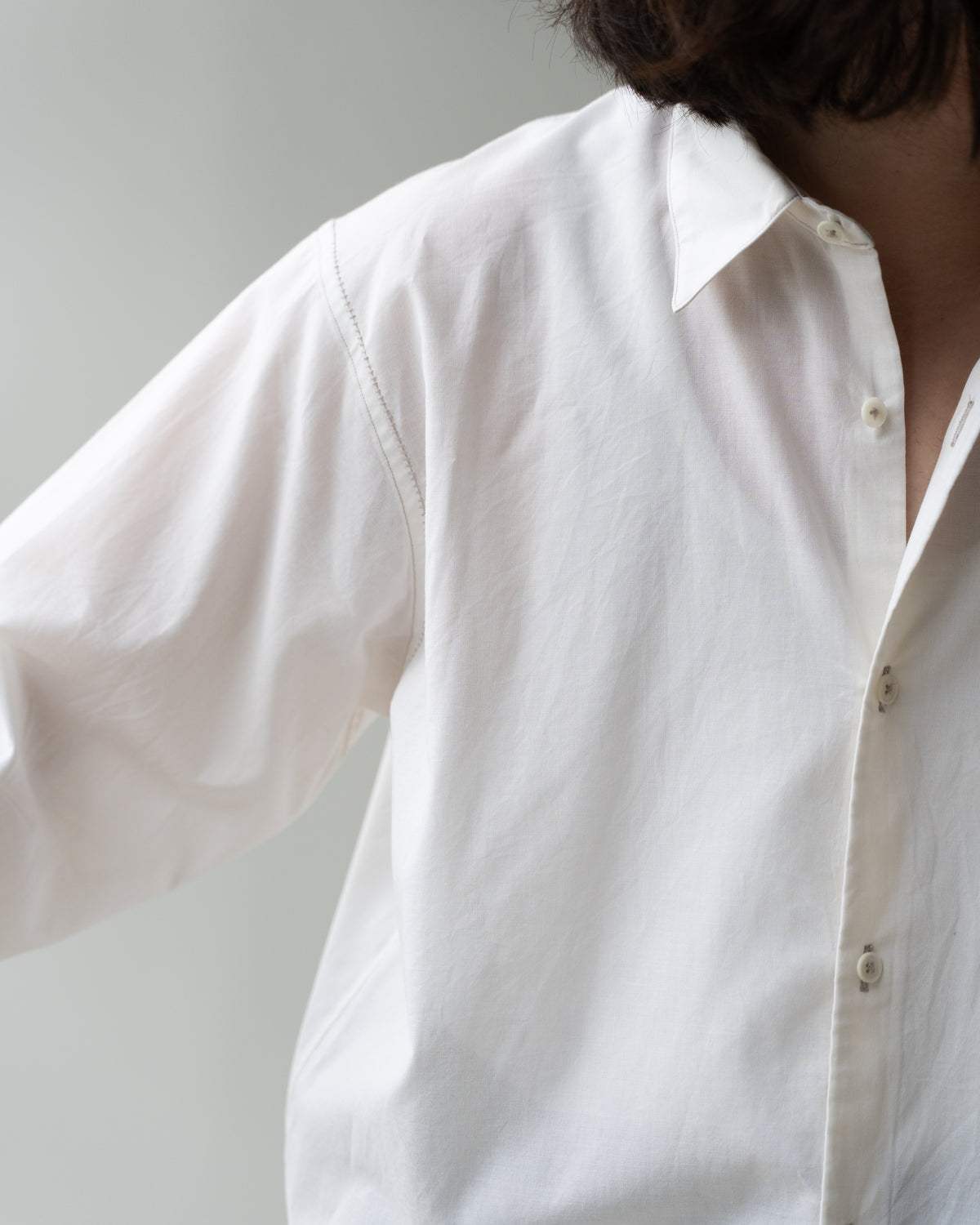 COTTON WOOL PLAIN REGULAR SHIRT - ECRU