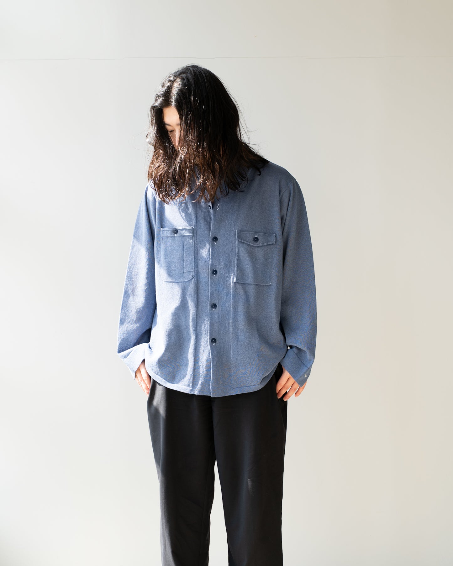 LINEN CHAMBRAY KNIT SHIRTS - INDIGO