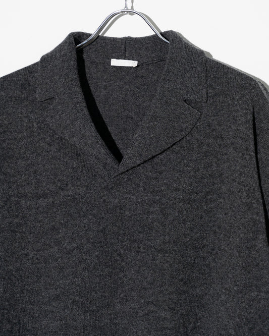 WOOL OPEN COLLAR KNIT SHIRTS - GRAY