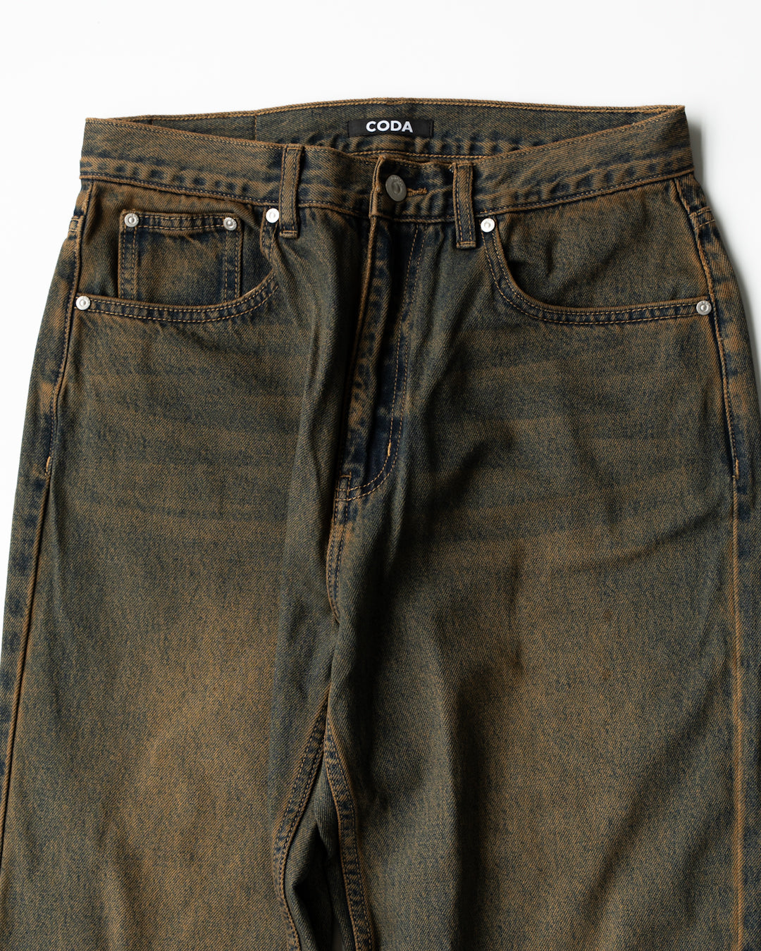 BLACK BROWN WASH BREAK CUT FLARED JEANS - BLACK BROWN WASH