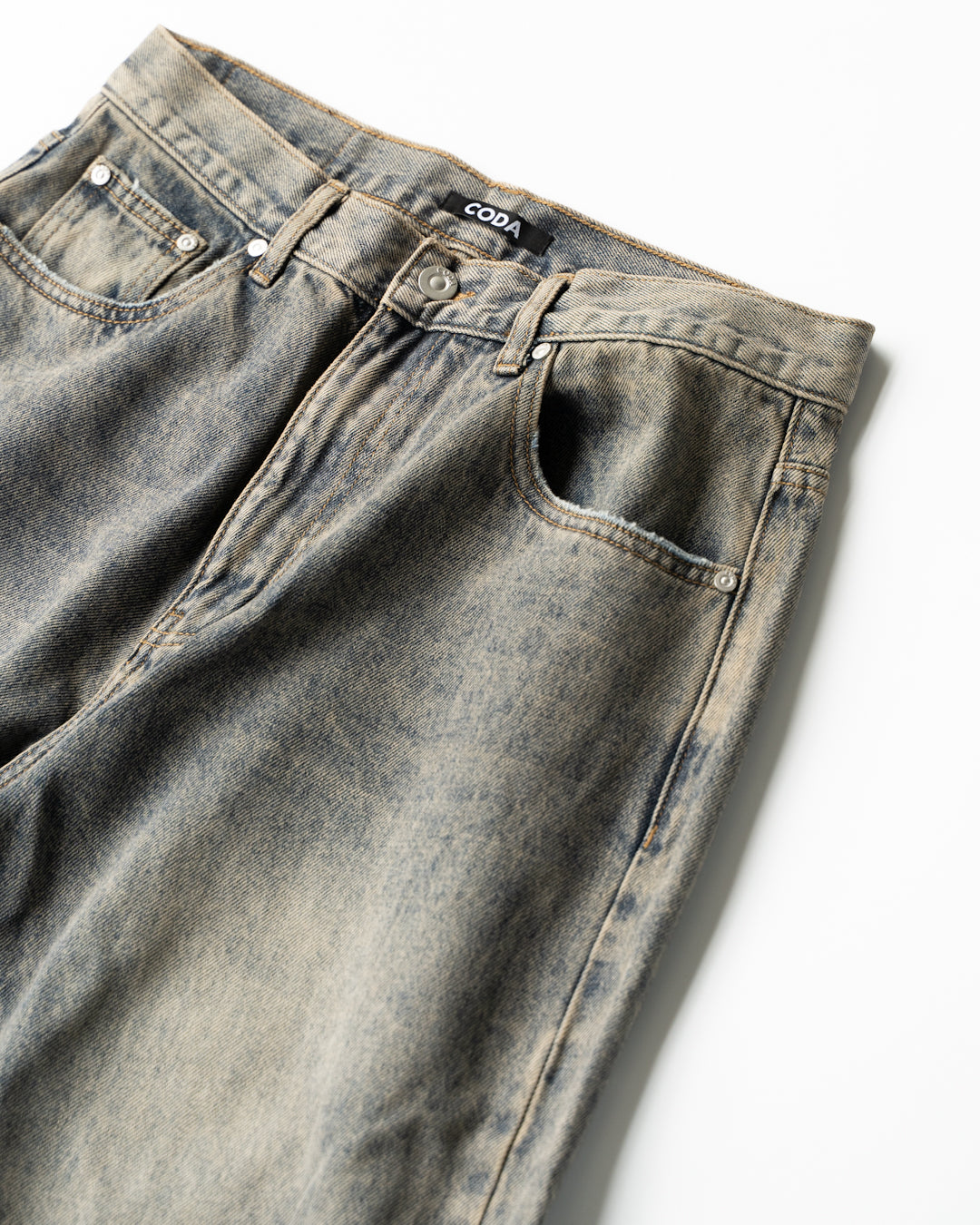 GREY ACID WASH LAYERED HYBRID JEANS - GREY ACID WASH