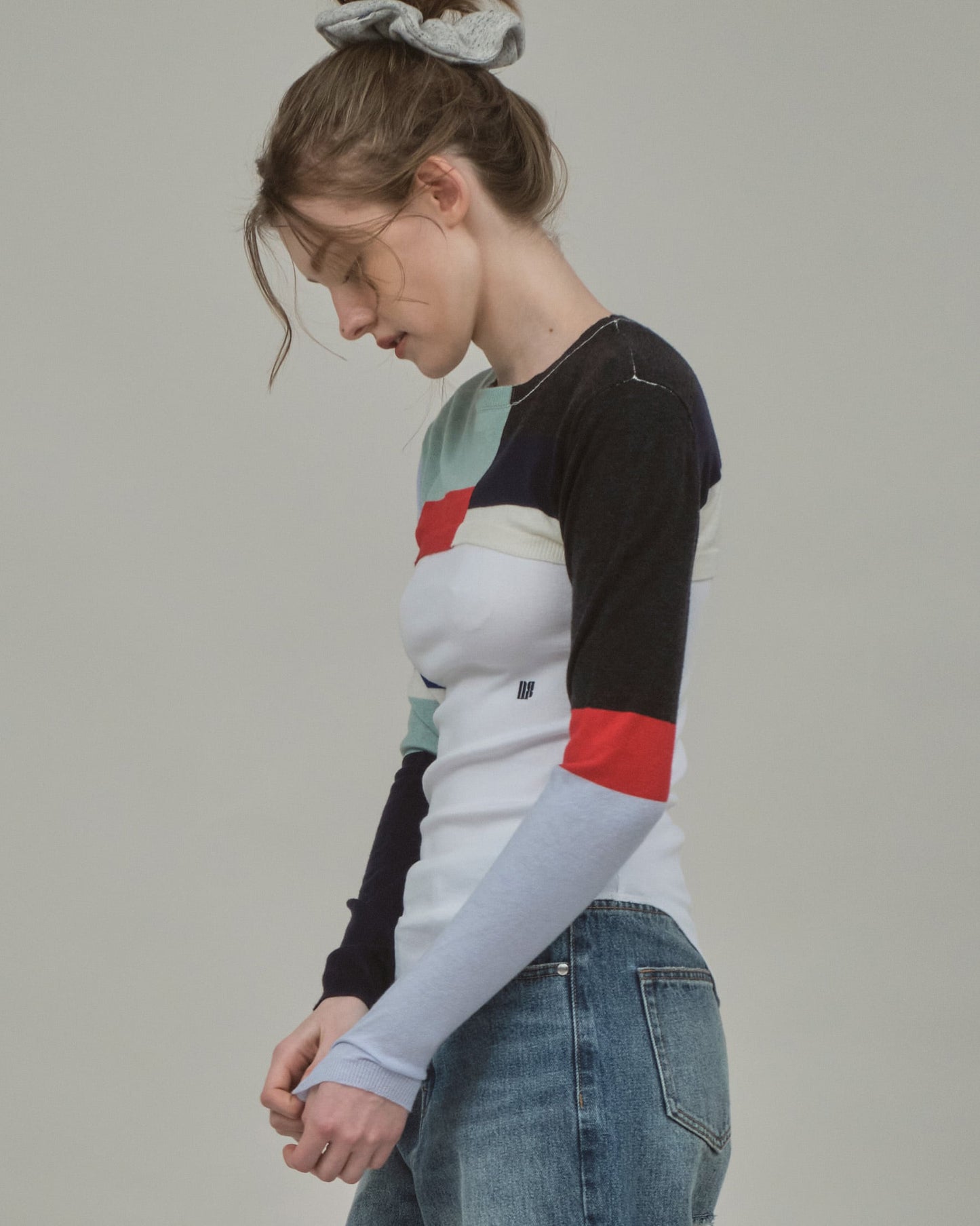 PATCHWORK KNIT TOP - BLACK