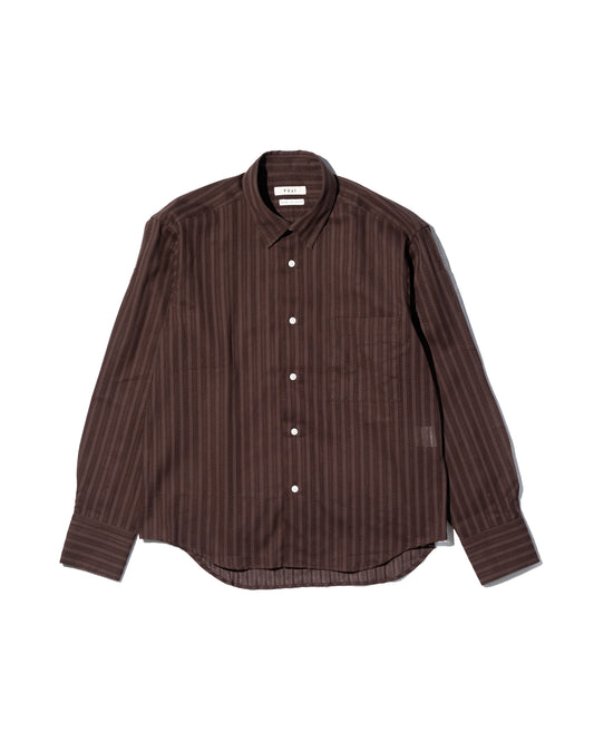 LENO WEAVE COTTON STRIPE SHIRT - BROWN