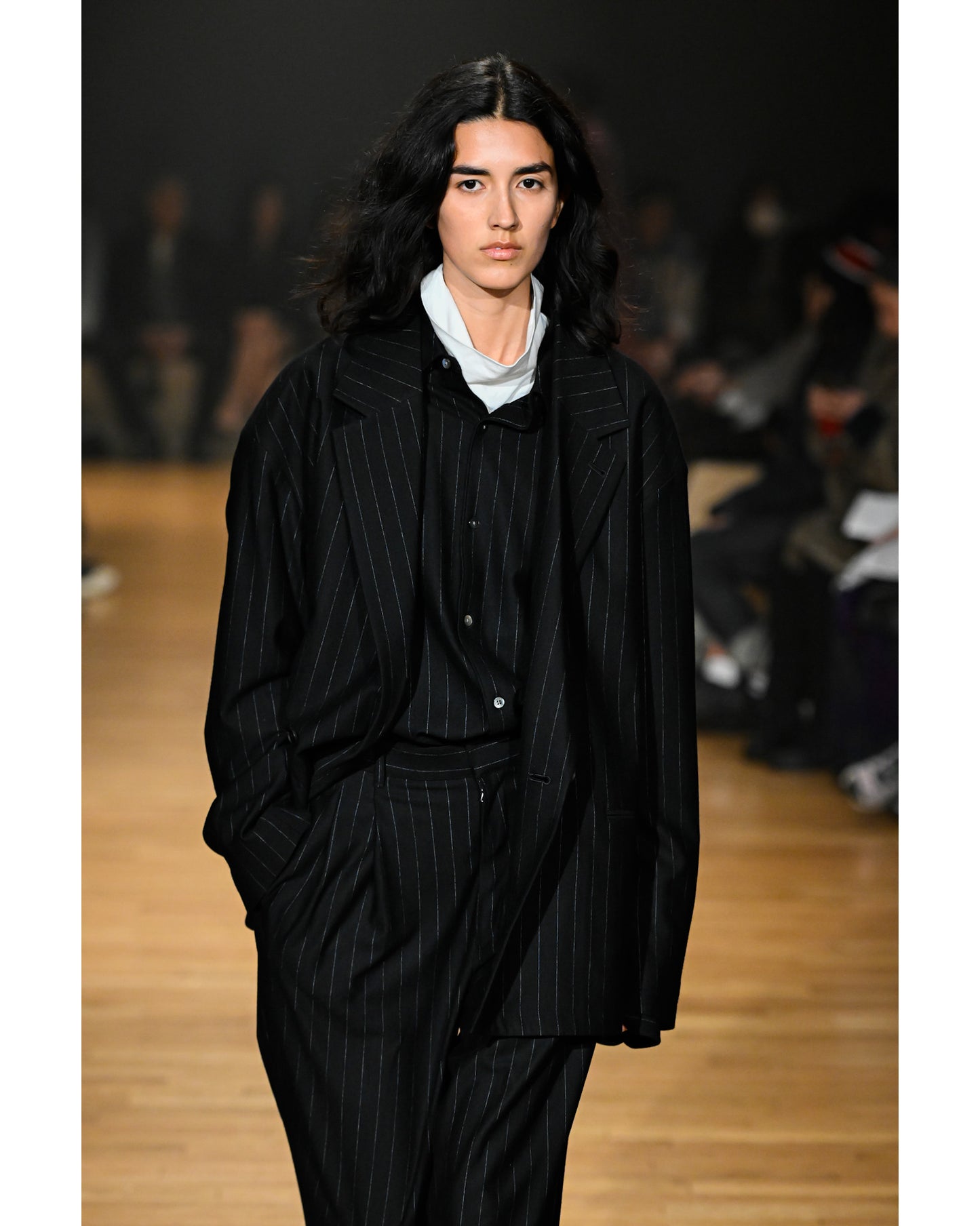 36G WOOL STRIPE DOUBLE JACKET - BLACK