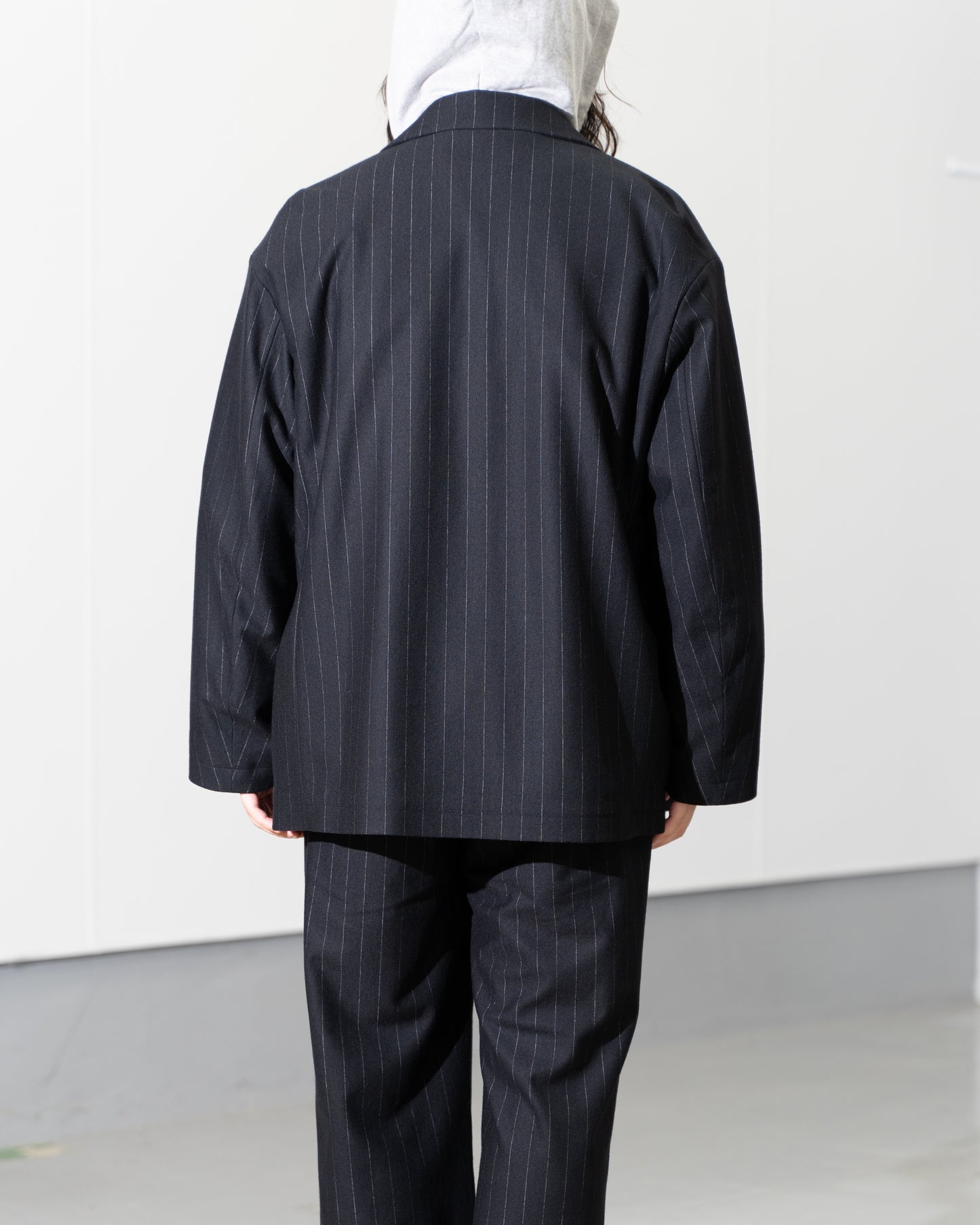 36G WOOL STRIPE DOUBLE JACKET - BLACK