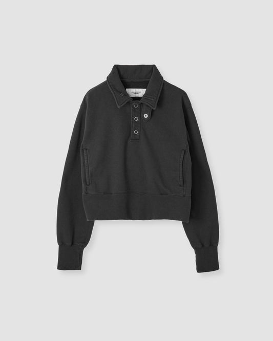FROSTING COTTON FLEECE SNAP COLLAR PULLOVER - CHARCOAL