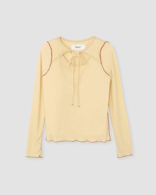WOOL RIB FRONT STRING PULLOVER - EGG