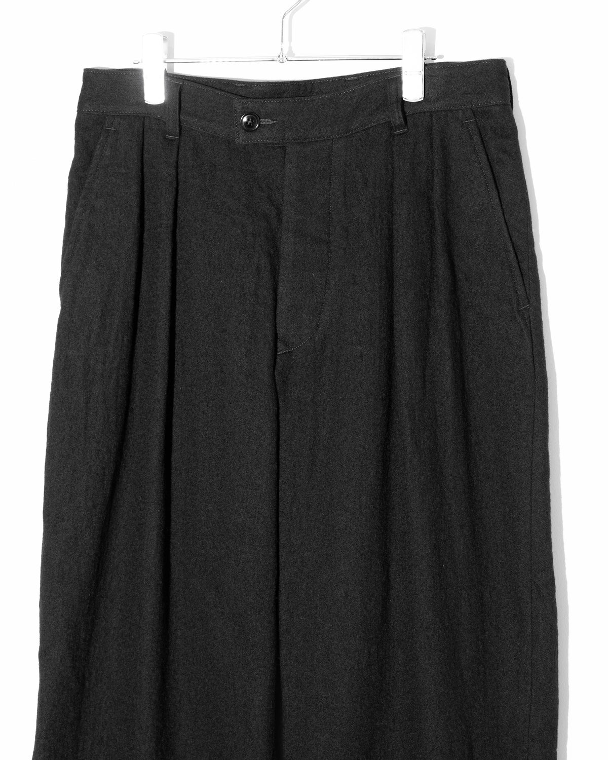 BRUSHED COTTON WOOL TWILL PANTS - BLACK