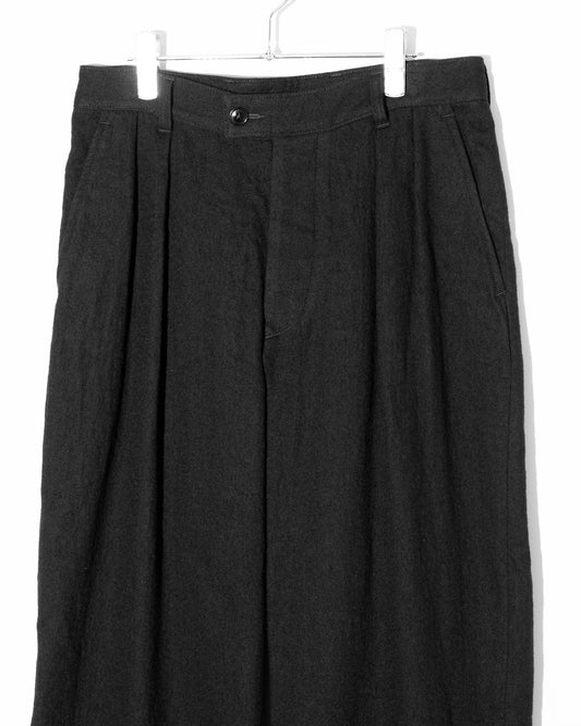 BRUSHED COTTON WOOL TWILL PANTS - BLACK