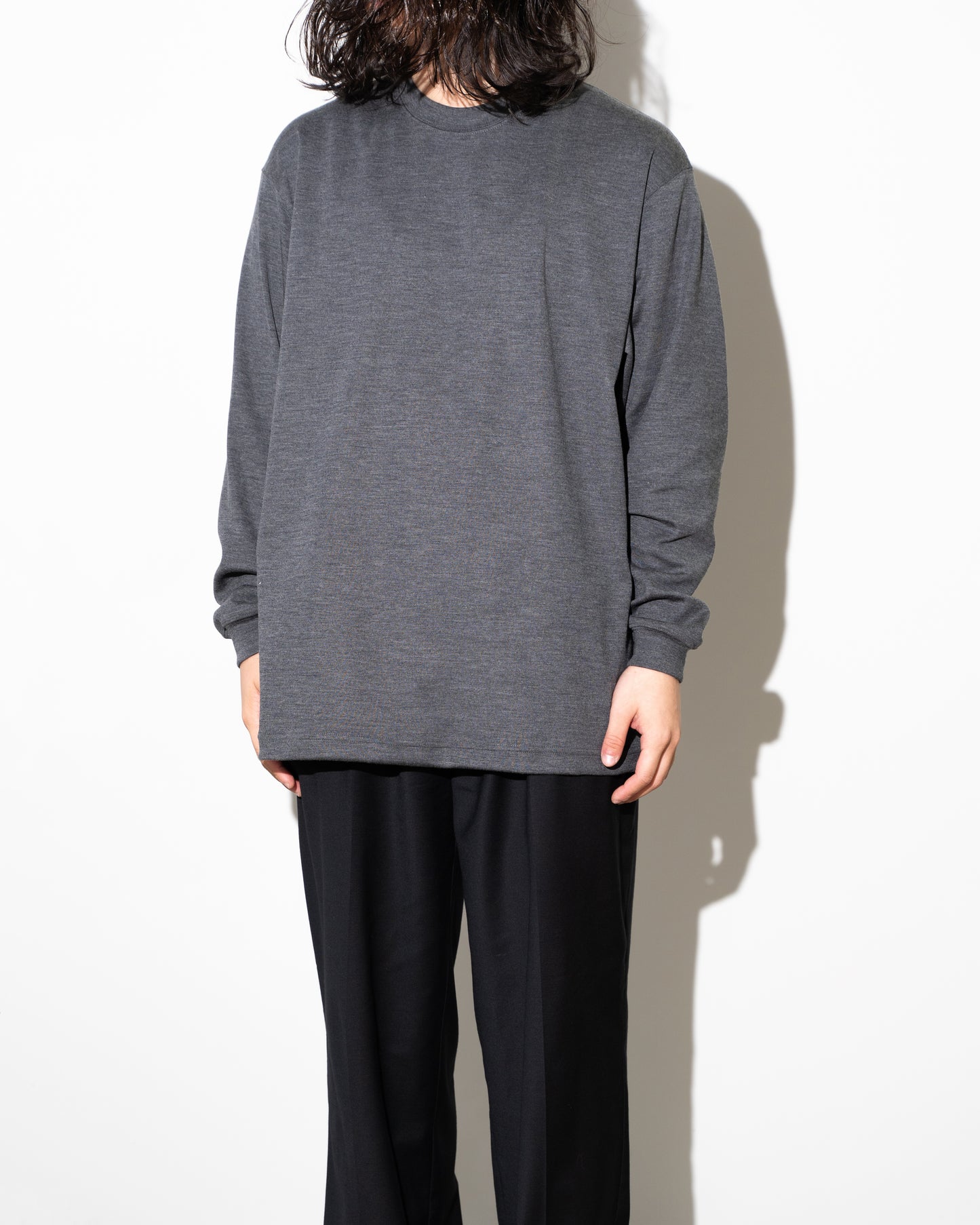 MERINO WOOL CREW NECK LONG SLEEVE SHIRT - GRAY