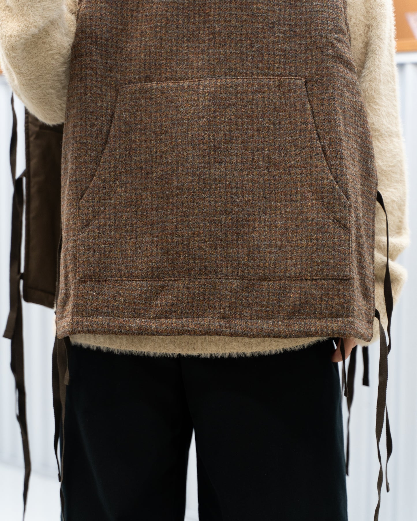 TWEED CHECK WOOLEN VEST - FOREST BROWN