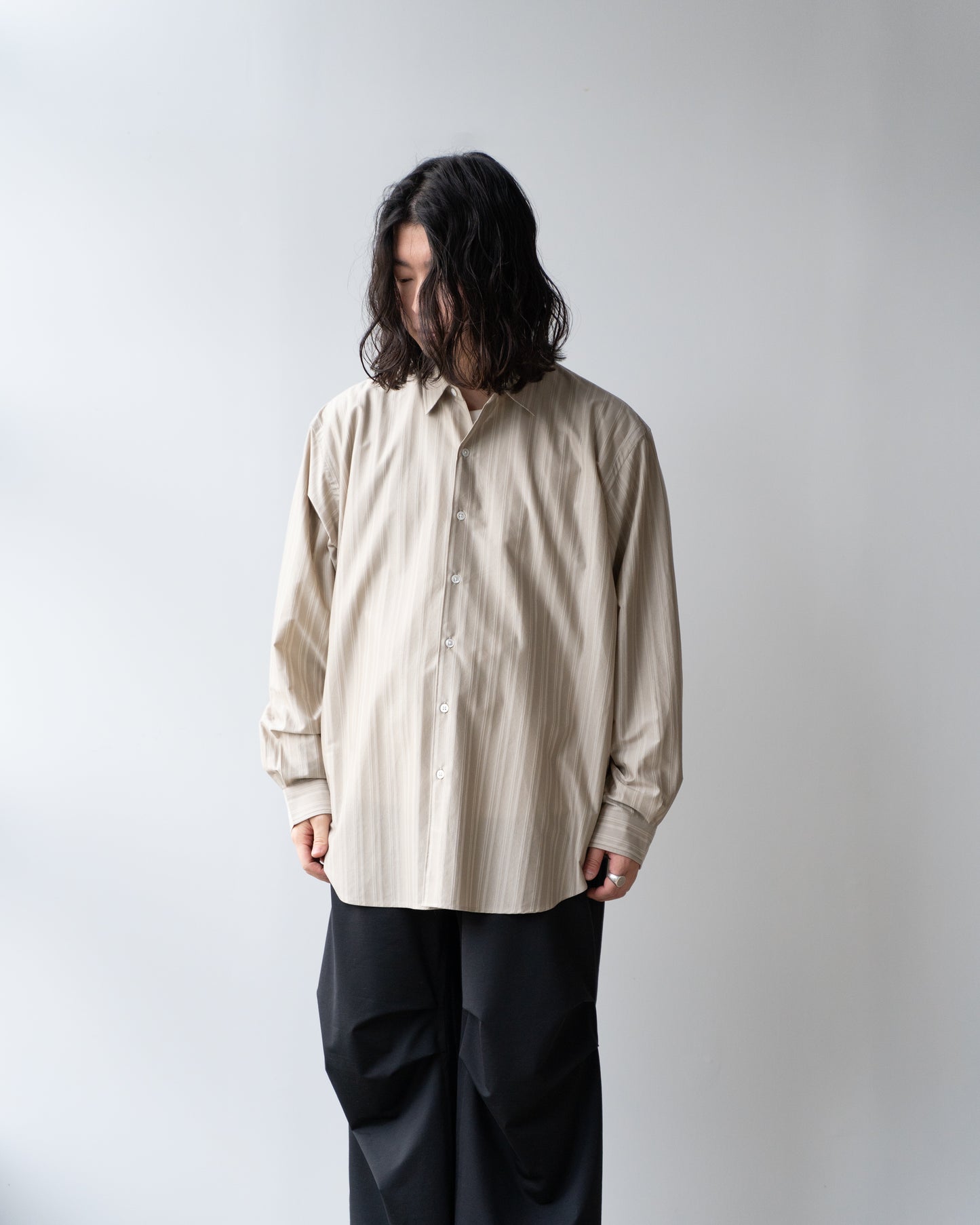 46G ATMOSPHERE STRIPE L/S SHIRT - KHAKI