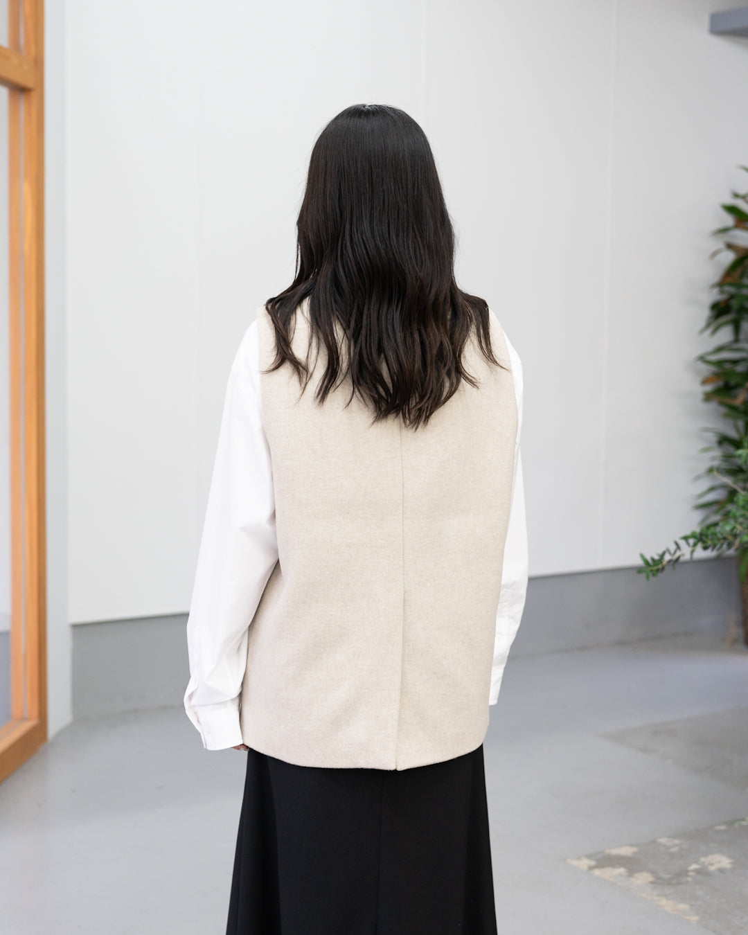 LAMBSWOOL MELTON STAND COLLAR GILET - OFF WHITE (femme)