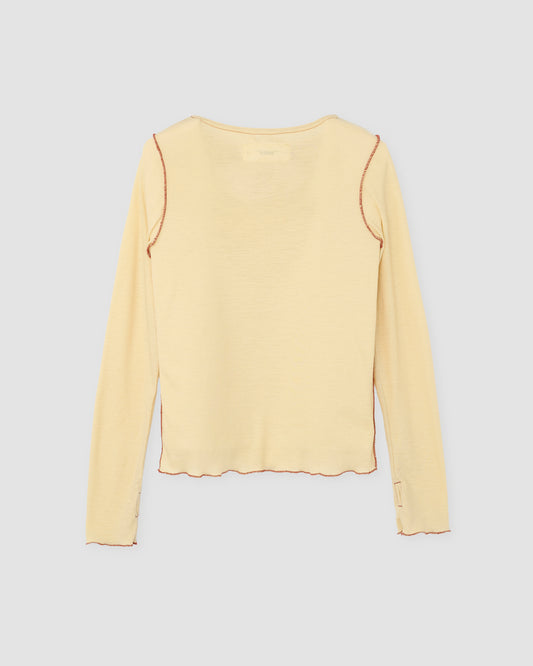 WOOL RIB FRONT STRING PULLOVER - EGG