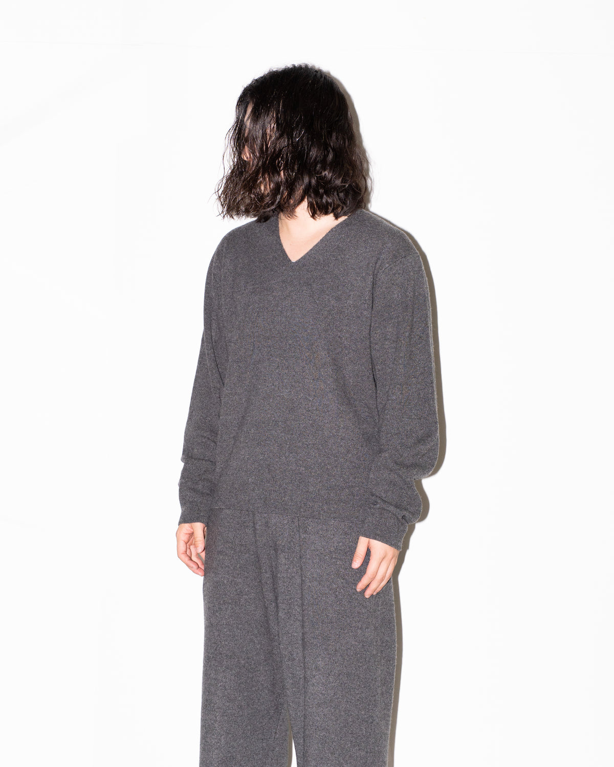 WOOL CASHMERE V NECK PO - T.GRAY