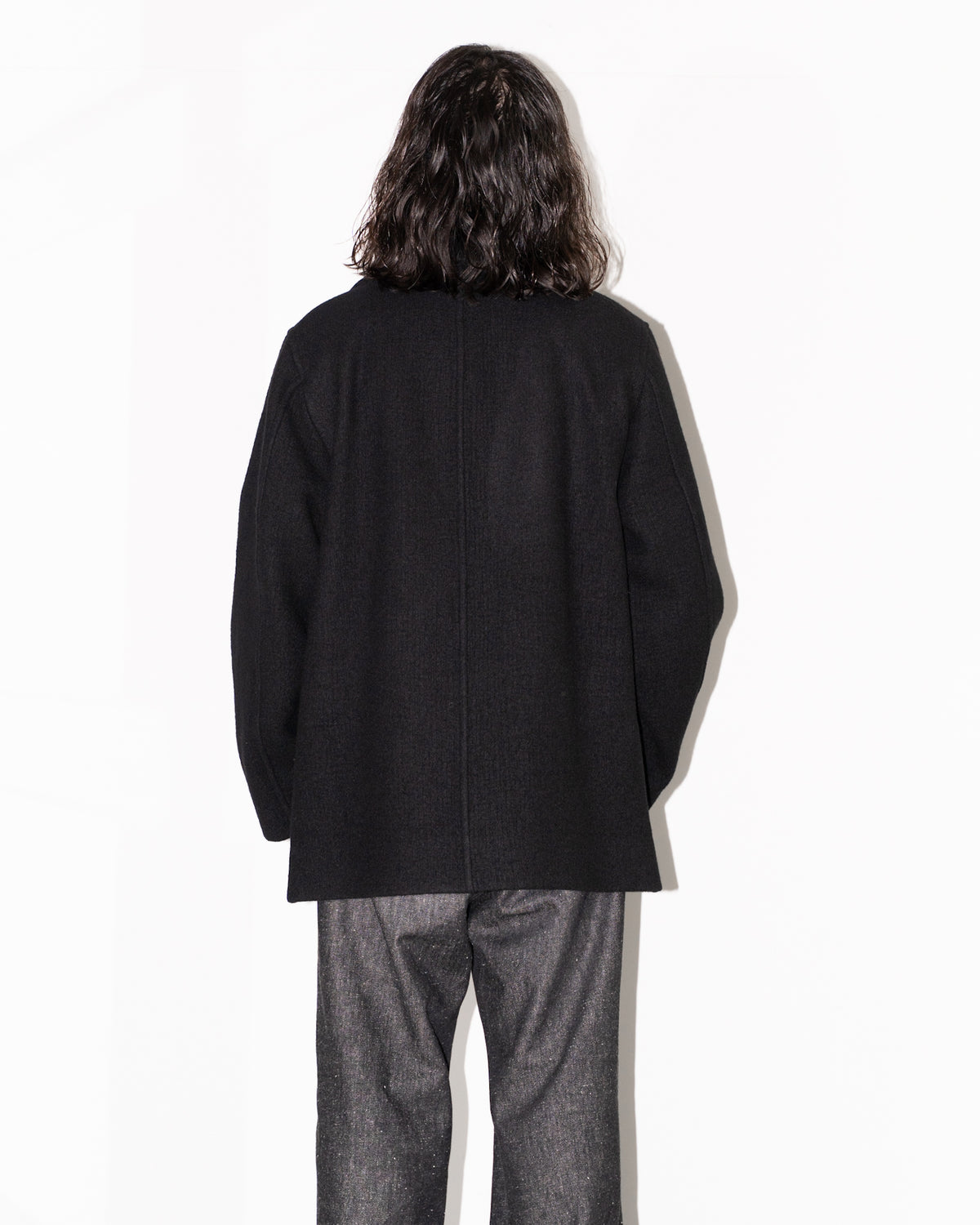 MELTON PEA COAT - BLACK