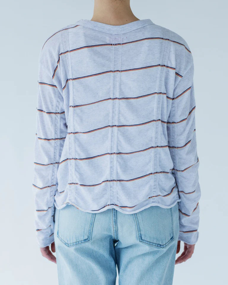 MEYAME (メヤメ) TUCKED JACQUARD BORDER PULLOVER HEATHER GRAY
