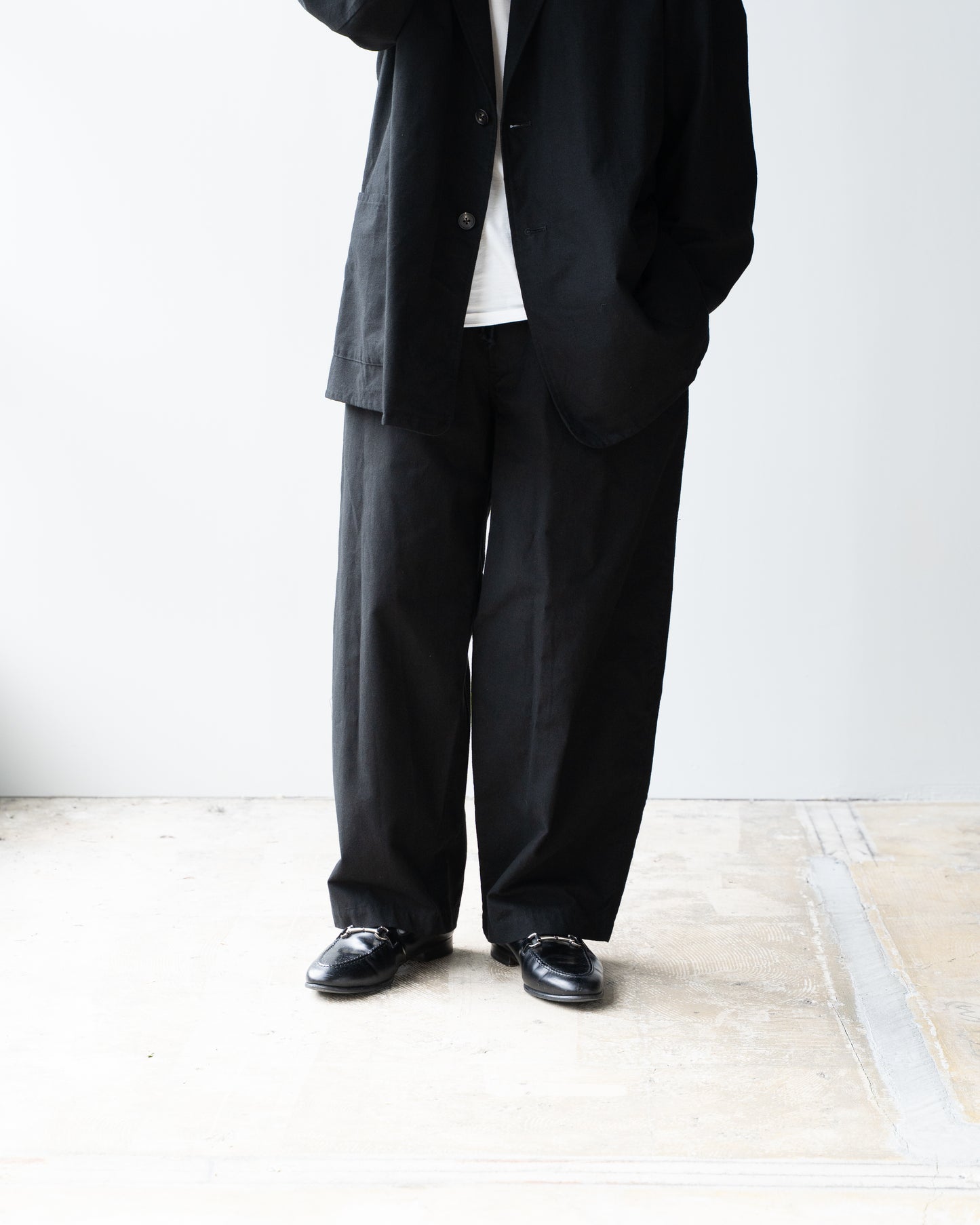 BRUSHED COTTON EASY TROUSERS - BLACK
