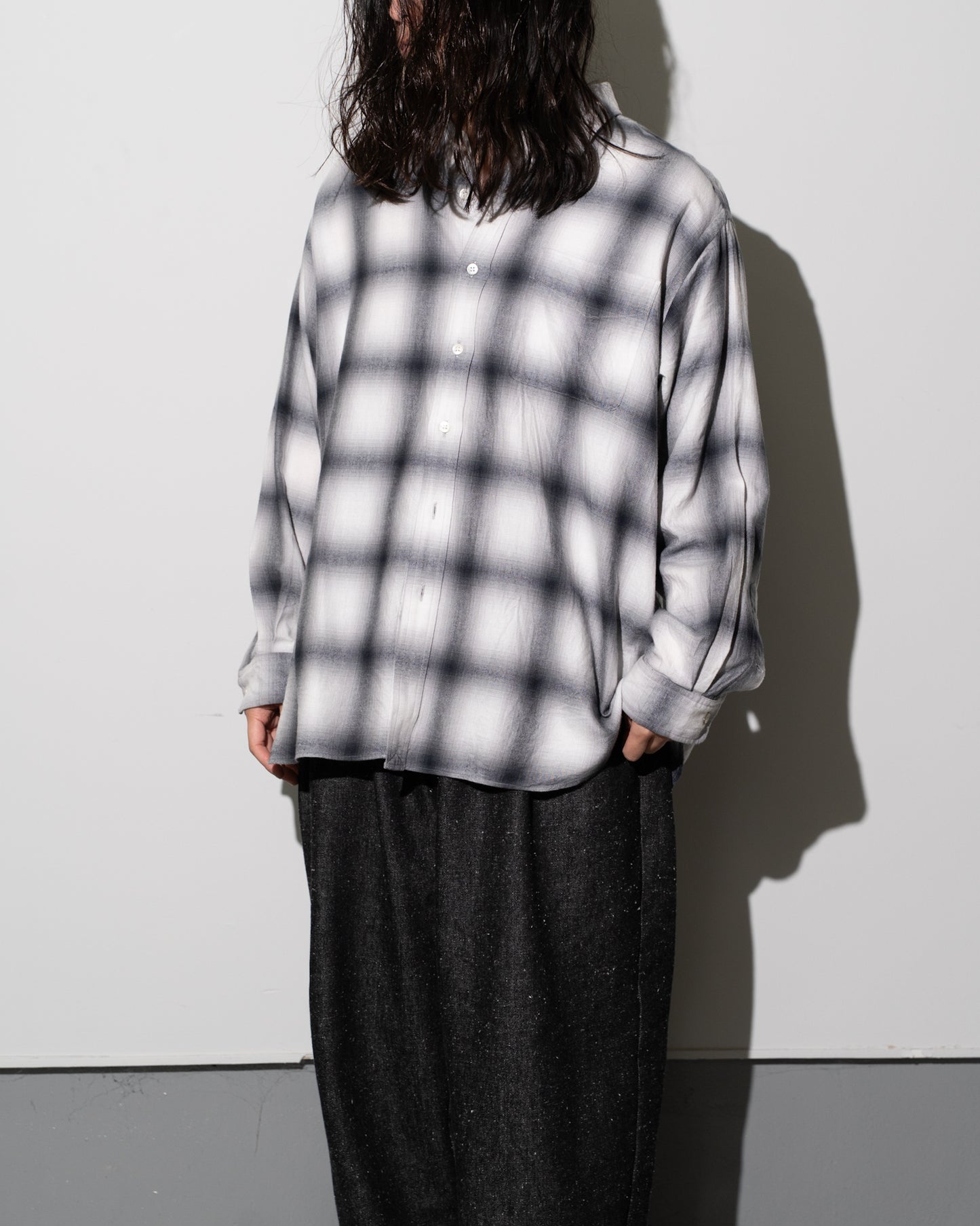 OMBRE PLAID SHIRT - BLACK×WHITE
